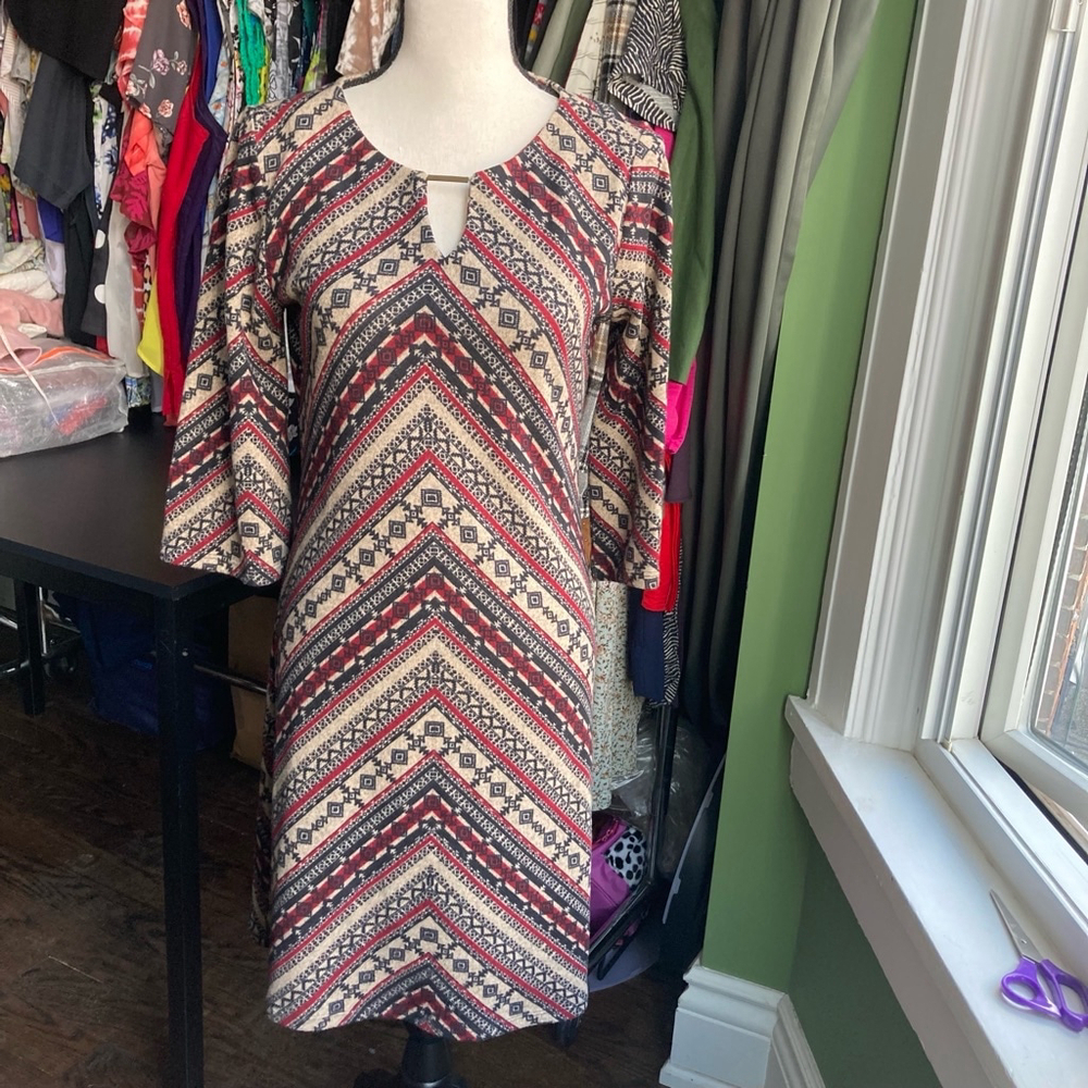 Women's ArecaT Dress, Small, Beige & Burgundy